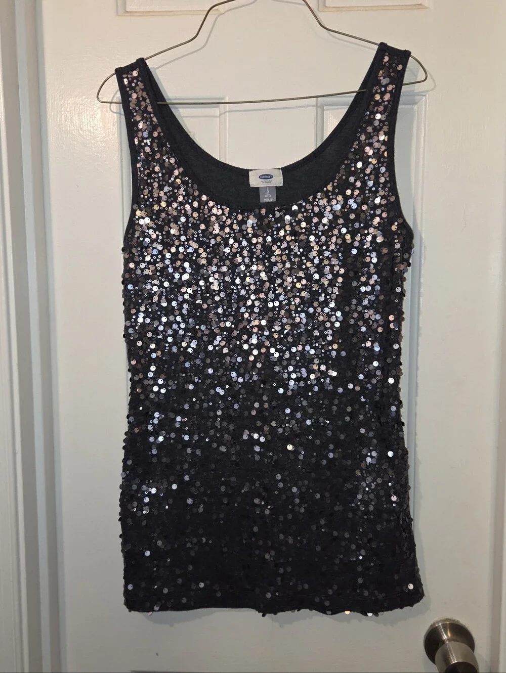 Old Navy Women's Charcoal Sequin Sleeveless Tank Top Sparkle Camisole. Size L. - Picture 1 of 12